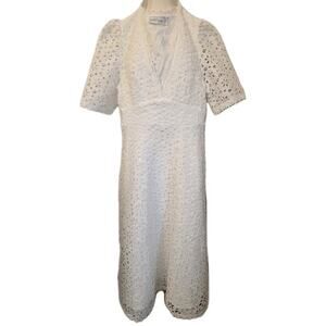 NWT S White Floral Eyelet Lined Dress w/Side Waist Zip by Petal & Pup MSRP $79